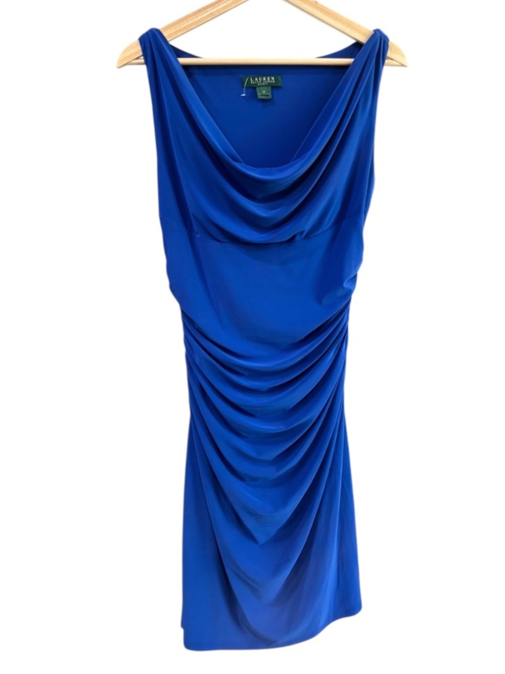 RALPH LAUREN Draped Bodycon Sheath Dress - Blue Size 8